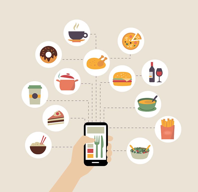 graphic of person selecting food on a mobile app